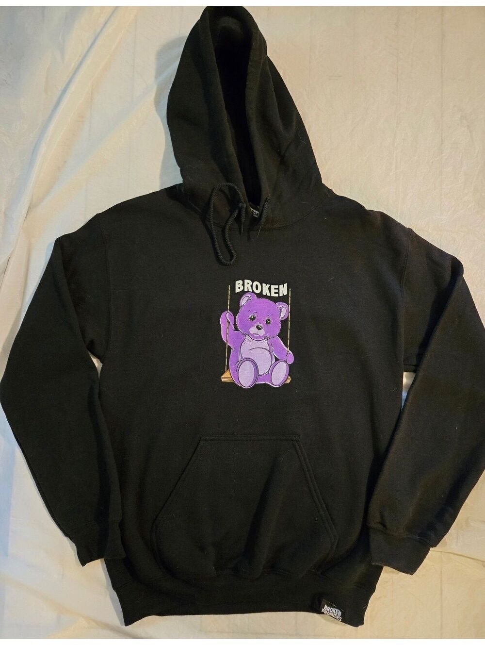 Broken Promises Co Hoodie Black Purple Teddy Bear Graphic Small